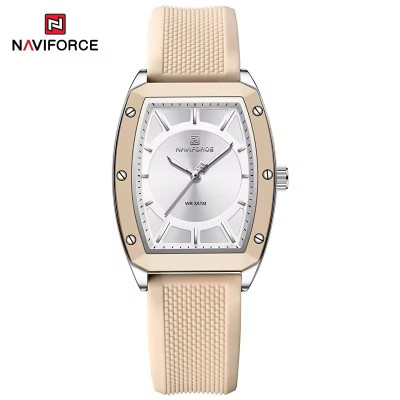 NAVIFORCE NF5049 Silicone Strap Luxury Casual Design Elegant Top Hand Luminous Quartz Watch For Women - White Beige